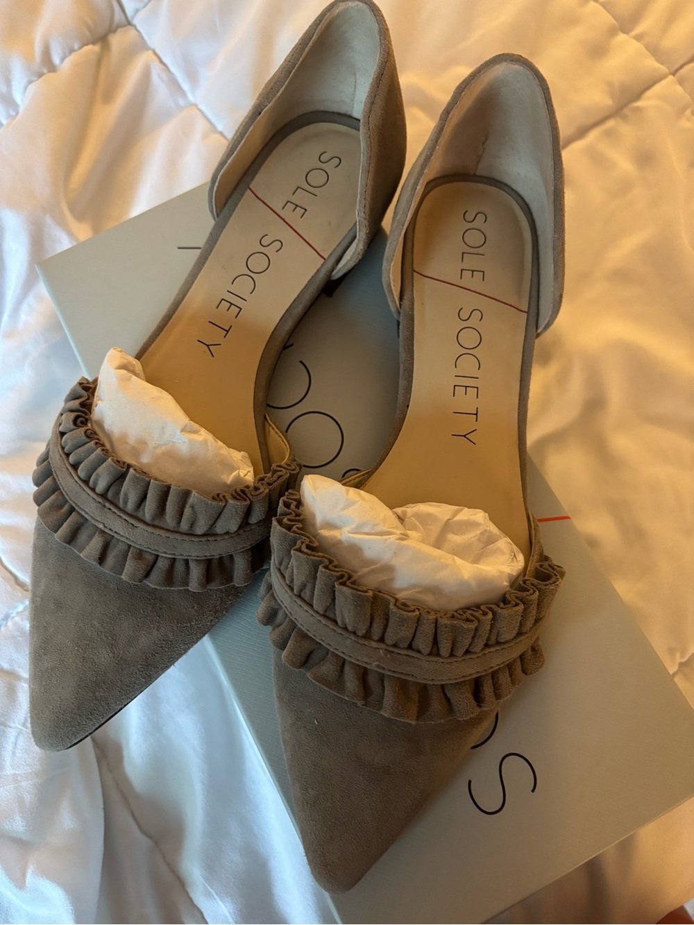 Sole Society SO-ROSALIND Mushroom Suede Pointed Toe Flats